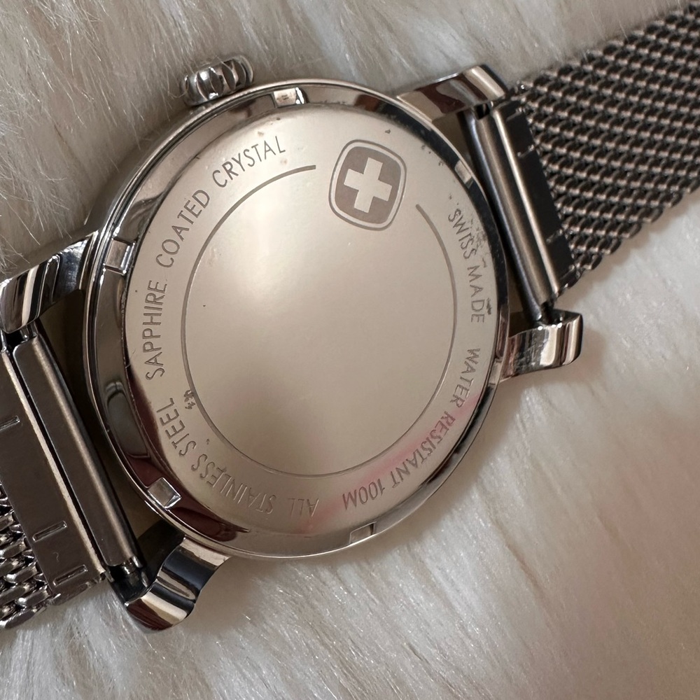 Wenger Stainless Steel Mesh Silver Dial White Watch with Date 1021.103 NWOT - Picture 7 of 10